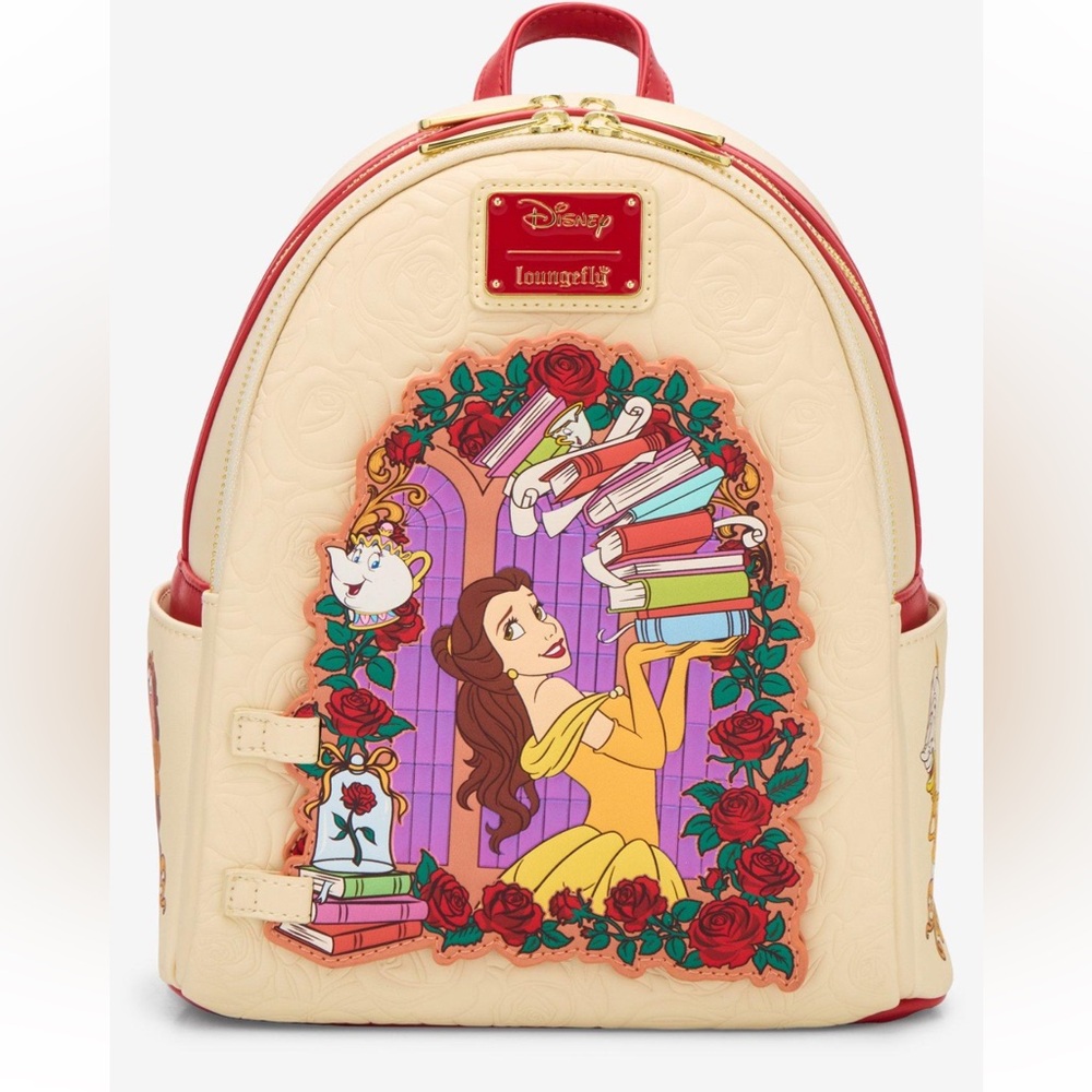 Loungefly Disney NWT Beauty & the Beast Belle Roses Magnetic Door Mini Backpack